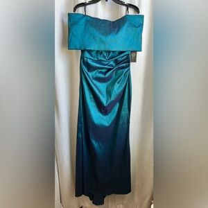 Vince Camuto Off the Shoulder Taffeta Gown in Mermaid Teal - Size 12